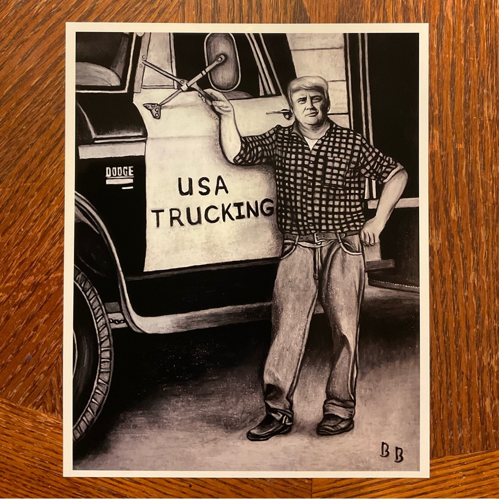 🇺🇸”Trump For Truckers, Let Freedom Ring” Original Art Black & White Print!